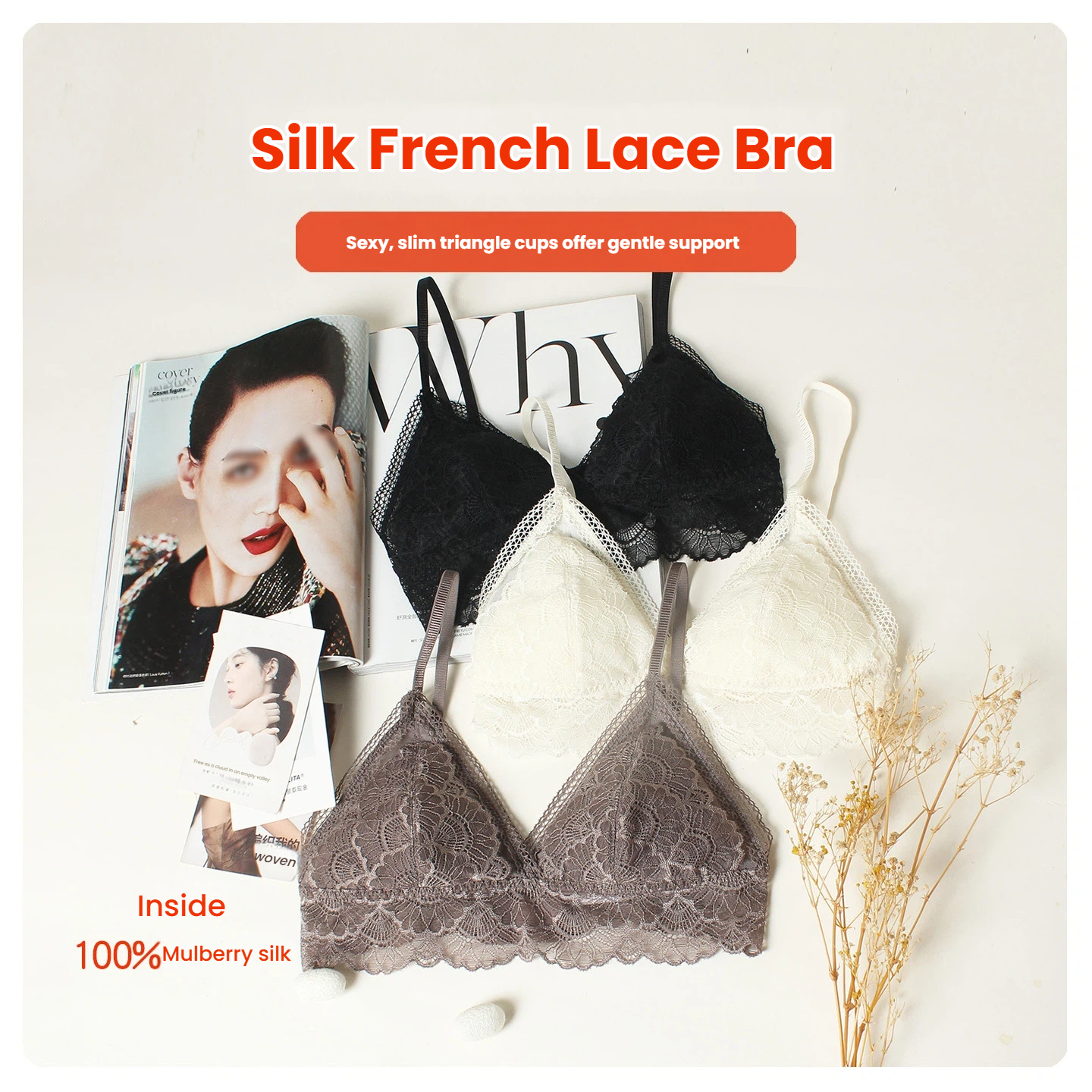 100% Mulberry Silk Triangle Cu - Bralette Wireless Soft ulasan dan harga
